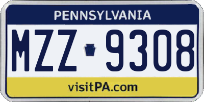 PA license plate MZZ9308