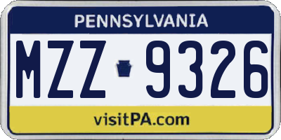 PA license plate MZZ9326