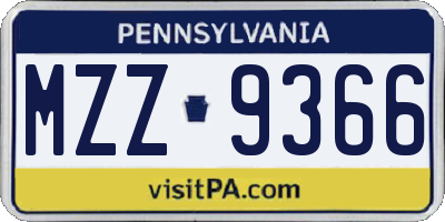 PA license plate MZZ9366