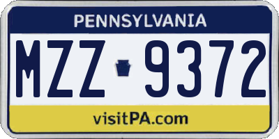 PA license plate MZZ9372