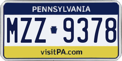 PA license plate MZZ9378