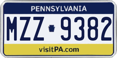 PA license plate MZZ9382