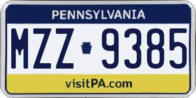 PA license plate MZZ9385