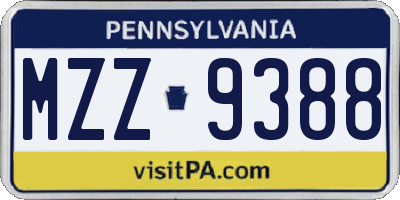 PA license plate MZZ9388