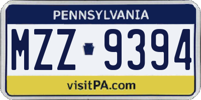 PA license plate MZZ9394