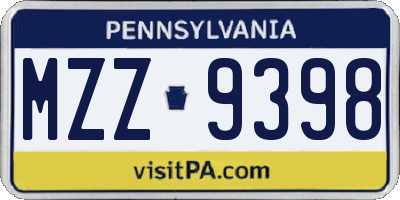 PA license plate MZZ9398