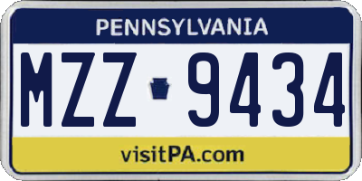 PA license plate MZZ9434