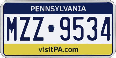 PA license plate MZZ9534