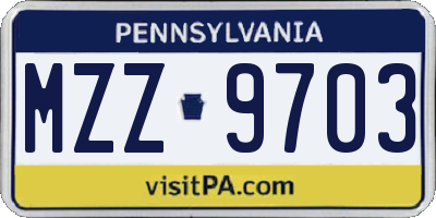 PA license plate MZZ9703