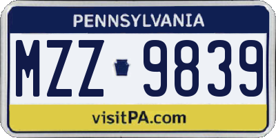 PA license plate MZZ9839