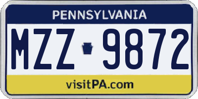 PA license plate MZZ9872