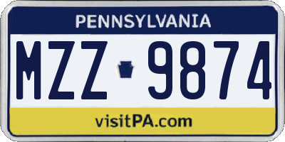PA license plate MZZ9874