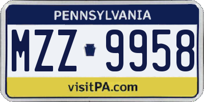 PA license plate MZZ9958