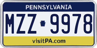 PA license plate MZZ9978