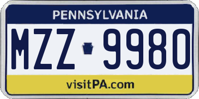 PA license plate MZZ9980