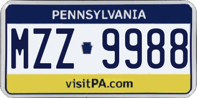 PA license plate MZZ9988