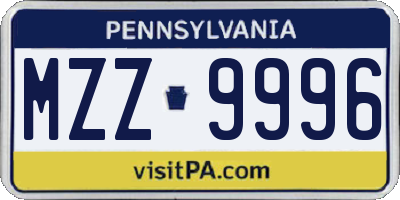 PA license plate MZZ9996