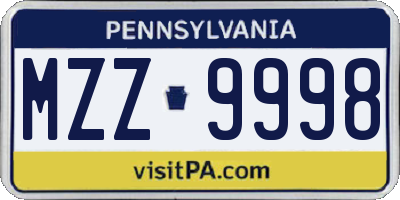 PA license plate MZZ9998