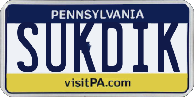 PA license plate SUKDIK