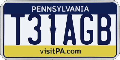 PA license plate T31AGB