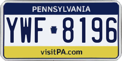 PA license plate YWF8196