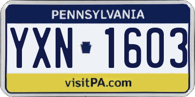 PA license plate YXN1603