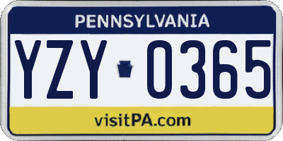 PA license plate YZY0365