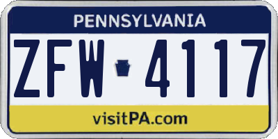 PA license plate ZFW4117