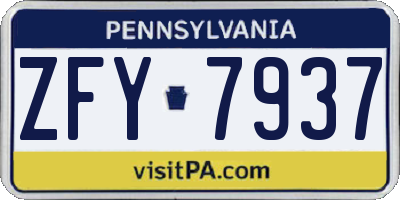 PA license plate ZFY7937