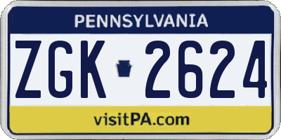 PA license plate ZGK2624