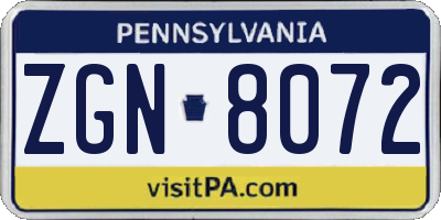 PA license plate ZGN8072