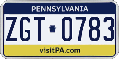 PA license plate ZGT0783