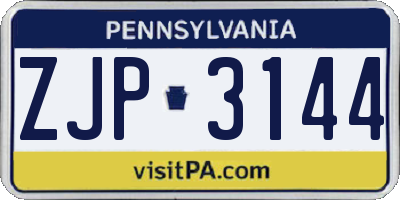 PA license plate ZJP3144