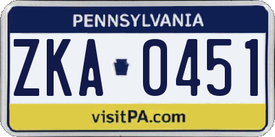 PA license plate ZKA0451