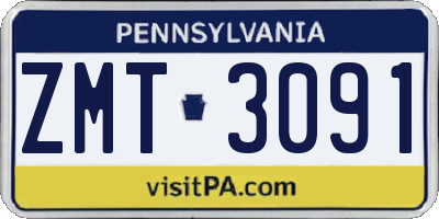 PA license plate ZMT3091