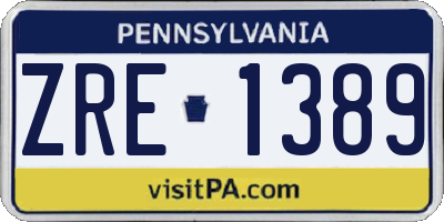 PA license plate ZRE1389