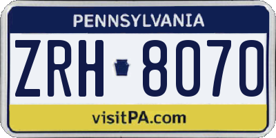 PA license plate ZRH8070