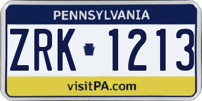 PA license plate ZRK1213