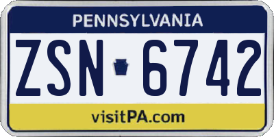 PA license plate ZSN6742