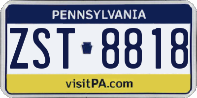 PA license plate ZST8818