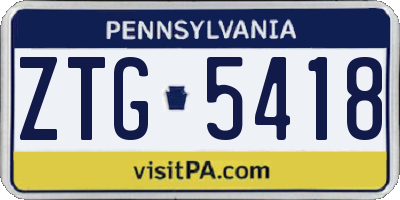 PA license plate ZTG5418