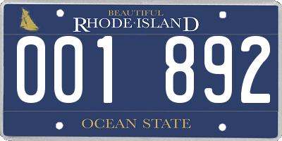 RI license plate 001892