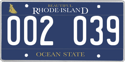 RI license plate 002039