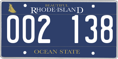 RI license plate 002138