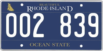 RI license plate 002839