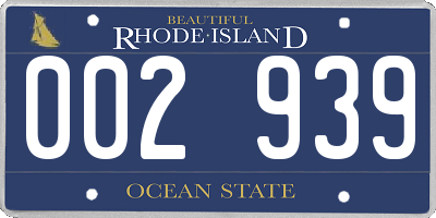 RI license plate 002939