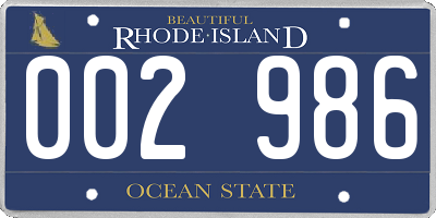 RI license plate 002986