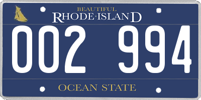 RI license plate 002994