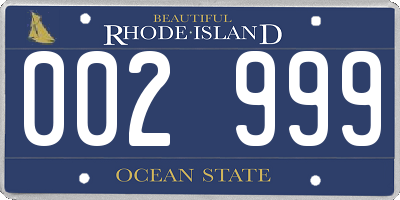 RI license plate 002999