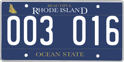 RI license plate 003016